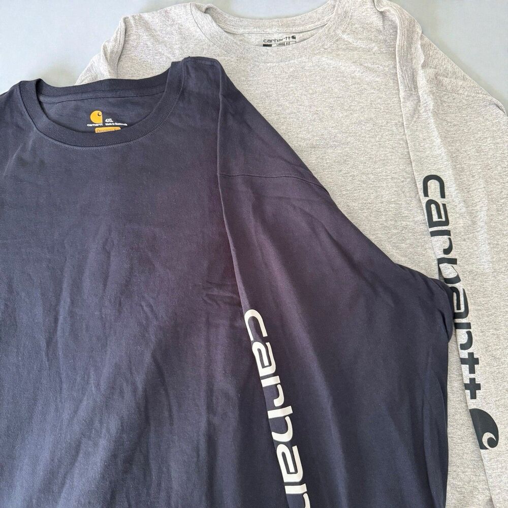 2x Carhartt Mens 4XL Long Sleeve Logo Crew Neck Shirts - Gray & Black - Lot*